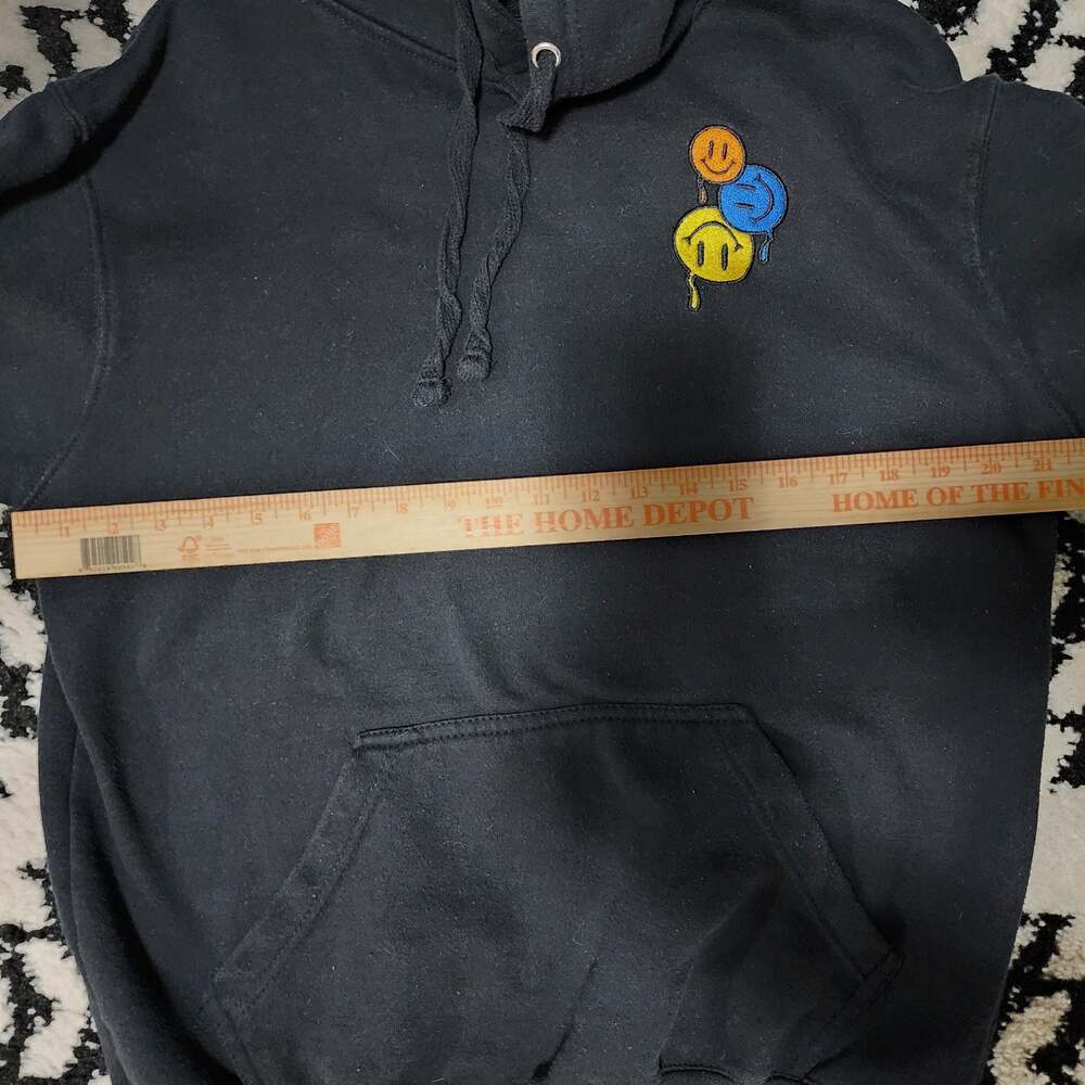 Denim Civilization Black Hoodie with Melting Triple Smiley Face Embroidery - Picture 6 of 8